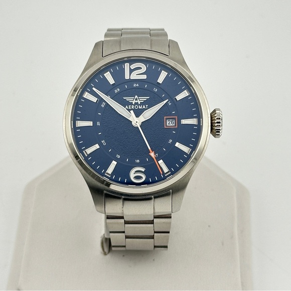 Aeromat Airspeed Azure Stainless Steel Mens 44mm Automatic Pilot Watch - Picture 2 of 7
